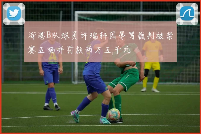 海港B队球员许瑞轩因辱骂裁判被禁赛五场并罚款两万五千元
